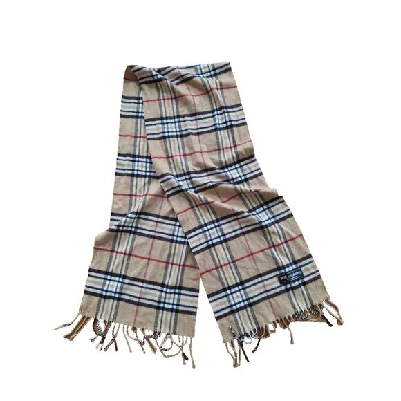 100% CASHMERE Plaid Designer Scarf Tan One Size A001171 - Picture 1 of 5